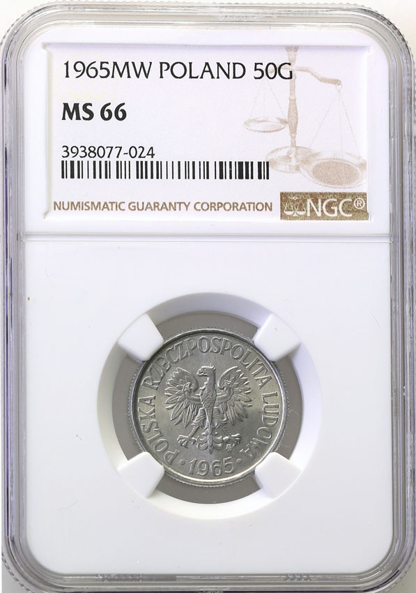 PRL. 50 groszy 1965 aluminium NGC MS66 (2 MAX)